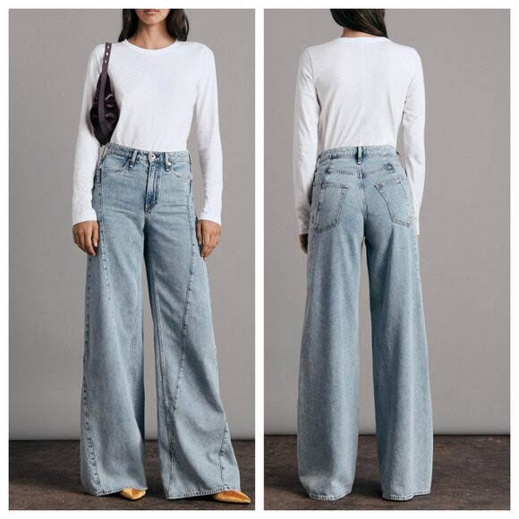 rag & bone Sofie Splice Wide Leg Jeans In Alisha - Picture 1 of 4